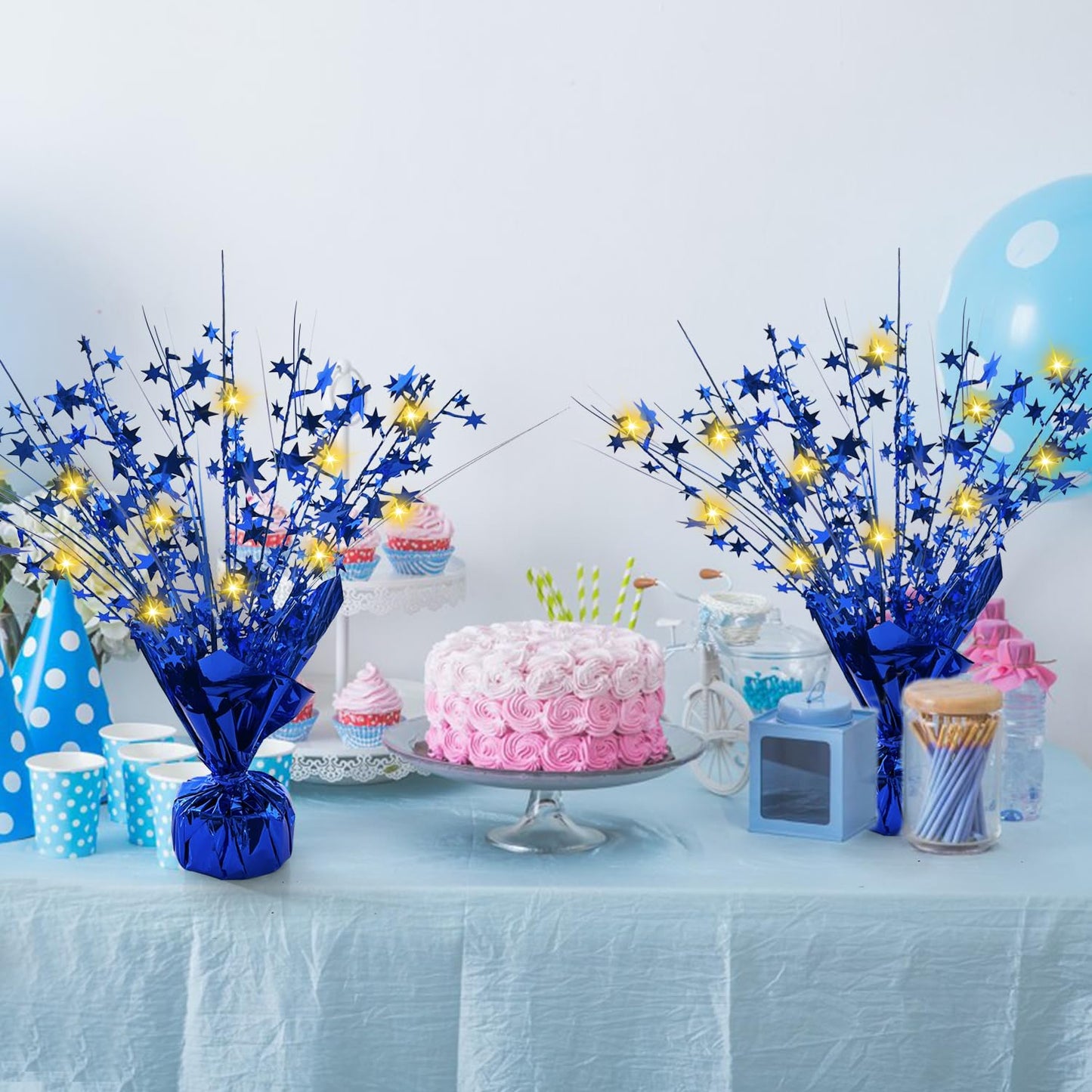 12 Pack Metallic Foil Spray Centerpiece Star Table Decoration Burst Table Centerpieces for Birthday Graduation Wedding Anniversary Holiday Party Supplies Decor, Blue