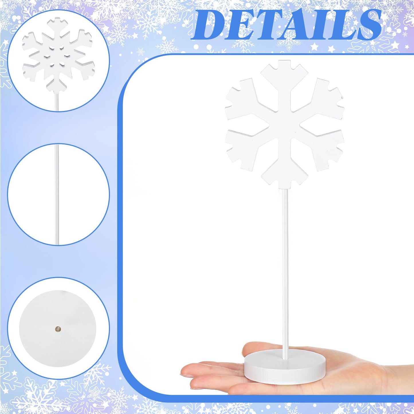 Geetery 6 Pcs Wooden Snowflake Table Decor Christmas Winter Decorations Snowflakes Table Centerpiece Standing Tabletop Sign Rustic Fireplace Home Decor for Winter Party Decoration(White)
