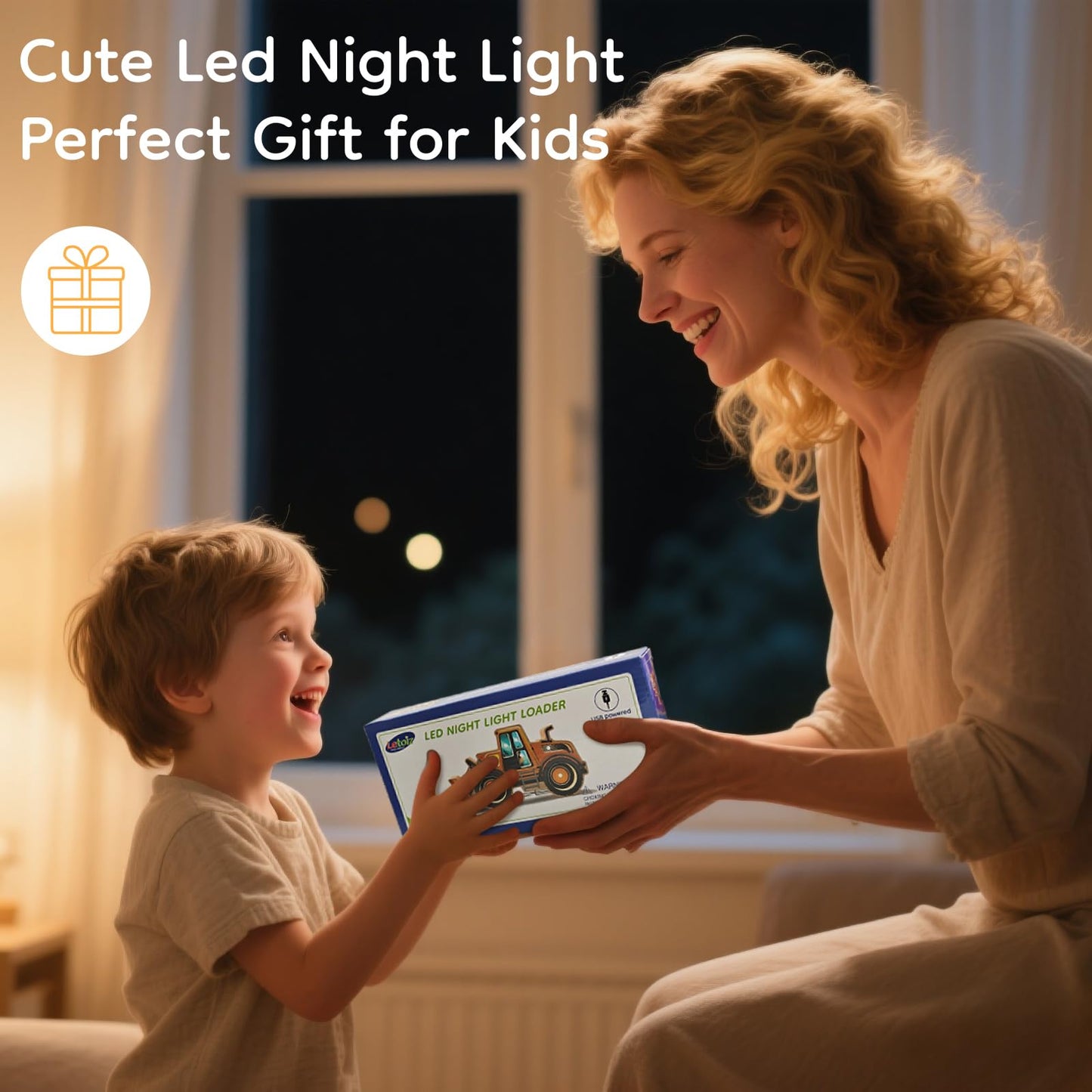 Letoiz Wooden Loader Truck LED Night Light for Kids, Dimmable & USB Powered, Toddler Bedroom Decor for Boys & Girls, Birthday Gift for Ages 3-5