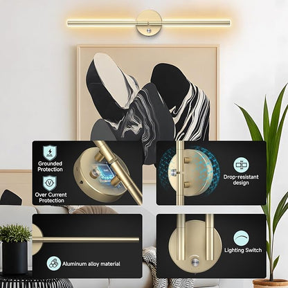 Battery Operated Wall Sconce Set of 2,Wireless Wall Lights with Remote, 360°DIY Rotatable RGB Lamp with Timer, 3000K-6500K LED Dimmable Wall Decor for Vanity, Living Room, Hallway Gold