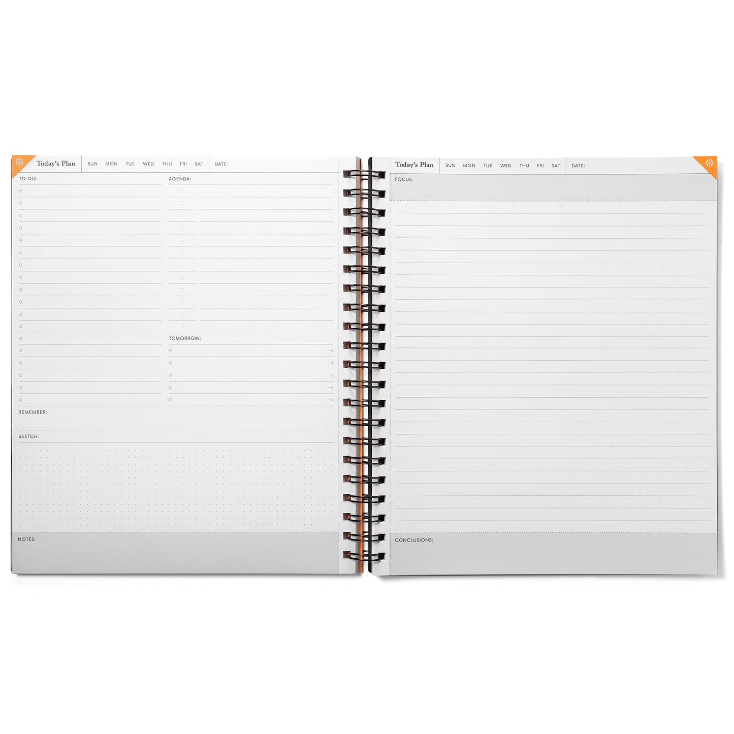 Notsu Undated Daily Planner Notebook | Minimalist Productivity Planner with To Do List, Agenda, Dot Grid, Lined, Notes sections. 160 Pages, Thick Paper 120 gsm, 8.5 x 11 inches, Black