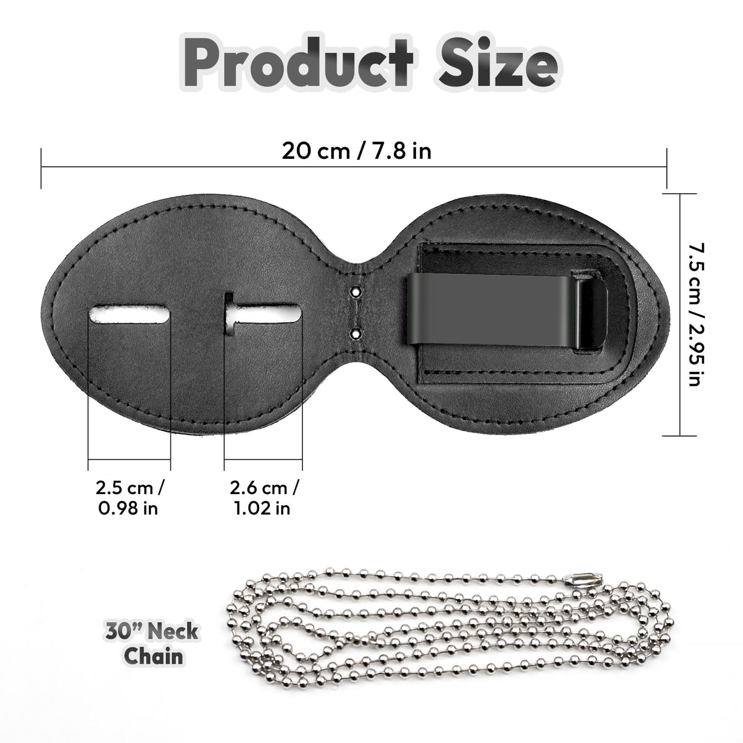 JRLCTECH Police Badge Holder, Law Enforcement Badge Holder, Made of Cowhide, Black Universal Badge Belt Clip Holder Include Metal Clip and Neck Chain