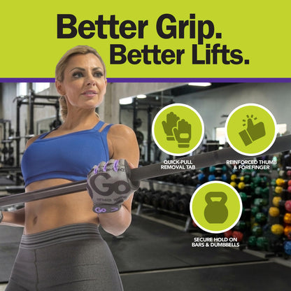 GoFit Women's Medium Pro Trainer Gloves – Workout & Weightlifting Gloves with Adjustable Wrist Support, Breathable Palm Grip, and Durable Synthetic Leather for Gym & Fitness, Purple