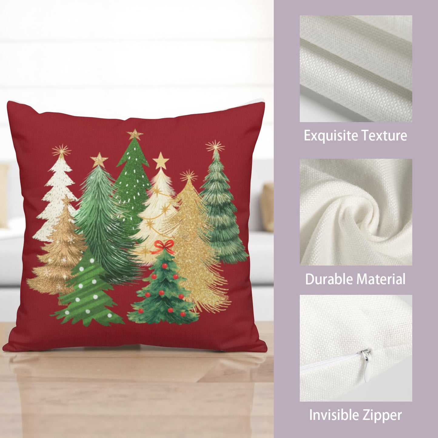 Kwlegh Red Christmas Pillow Covers 18x18 Set of 2 Gold Green Xmas Tree Pillow Case Winter Holiday Throw Pillow Covers Double Sided Printing Decorative Cushion Case for Couch Sofa