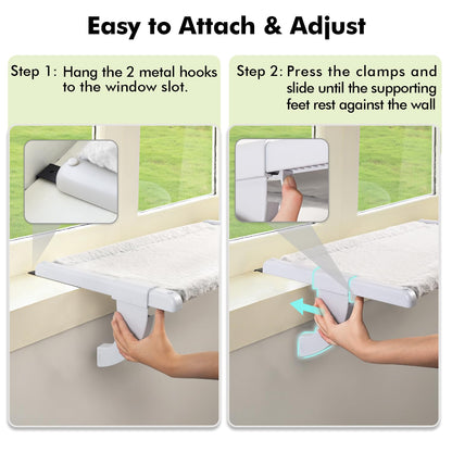 Zoratoo Window Sill Mount Cat Perch for Indoor Cats, One-Step Sliding Clamping Slot Adjustment Cat Hammock with Washable Cover, No Suction Cups Pet Bed for Windowsill & Bedside (XL)