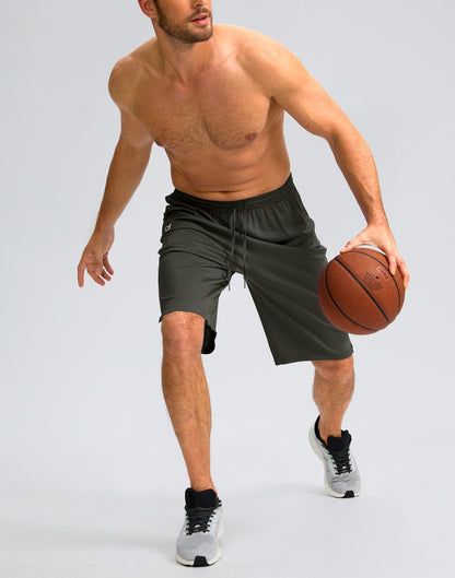 G Gradual Men's Athletic Shorts with Pockets 9" / 11" Long Basketball Shorts Lightweight Quick Dry Gym Workout Shorts for Men(Olive,4XL)