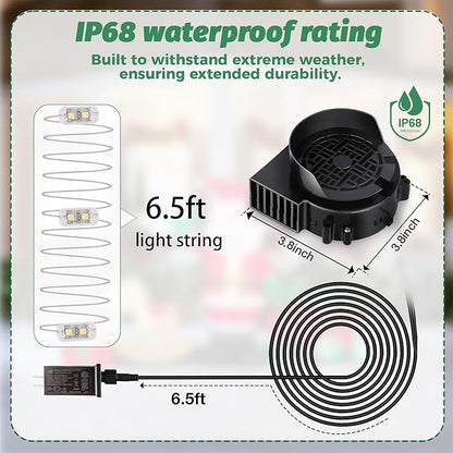 4-Pack Inflatable Fan Replacement, 0.8A Air Fan Blower with 1.0A Adapter and 3 LEDs Bulbs Light Strings for Halloween, Thanksgiving and Christmas Inflatables (IP68 Waterproof, 3.8 * 3.8'')