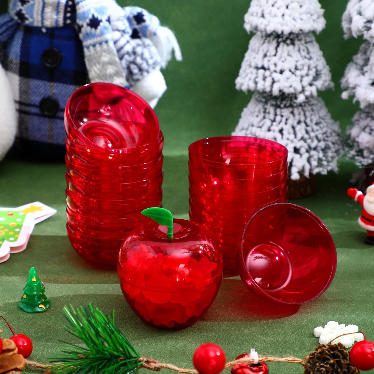 24Pcs Christmas Candy Boxes,Mini Plastic Filled Red Containers,Chocolate Treat Cookie Jar Favor Boxes for Party Wedding Christmas Valentine's Day