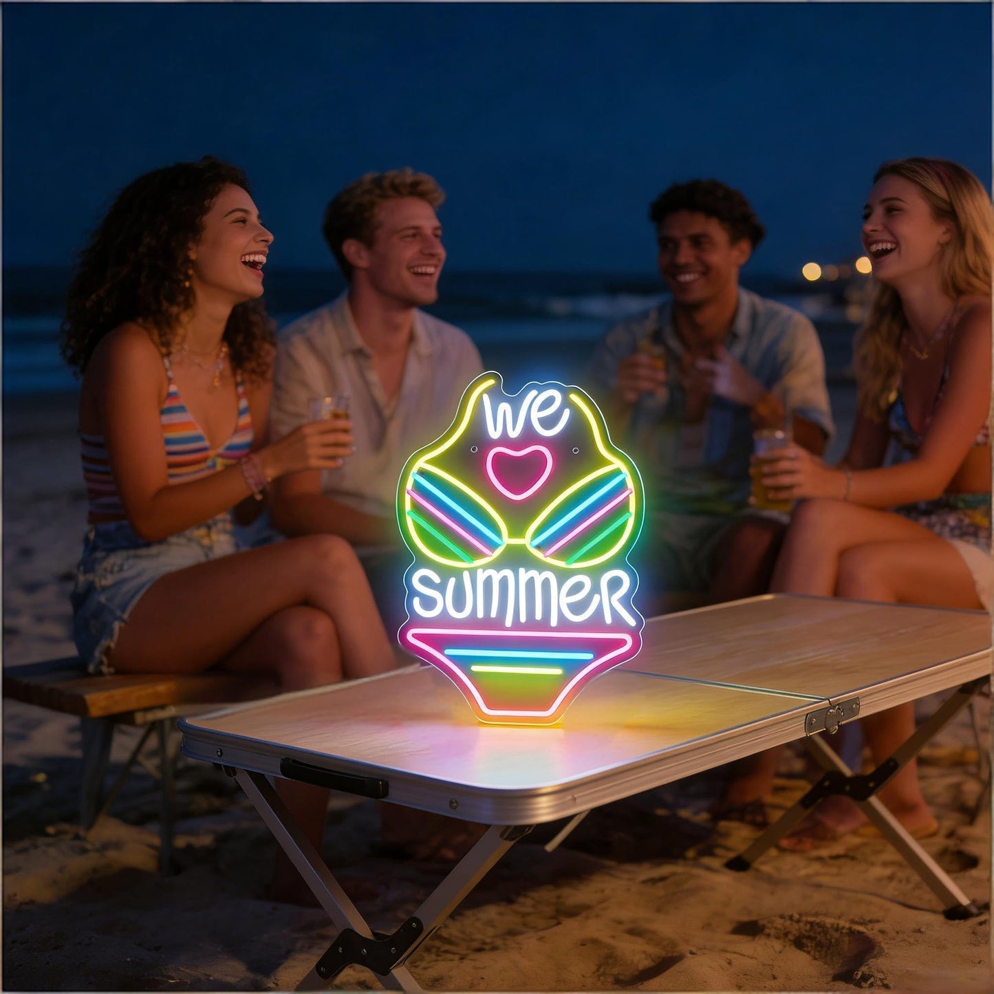 Neonawall Summer Neon Sign for Wall Decor Bikini Light Up Led Sign Birthday Party Gifts Led Decorative Night Signs Room Decorations Supplies Christmas Party Gift for Friend Family Home Photo Prop