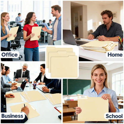Manila File Folders, 150 Pack Bulk, Letter Size 8.5" x 11", 1/3 Cut Tabs in Assorted Positions, Includes Blank Labels, Sturdy Paper Stock for Office Business School Home Use,Manila