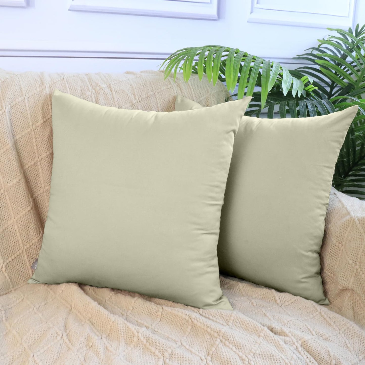 Thmyo 4-Pack 100% Cotton Comfortable Solid Decorative Throw Pillow Case Square Cushion Cover Pillowcase Sublimation Blank Pillow Covers DIY Throw Pillowcase for Sofa(18x18inch/45x45cm,Beige)