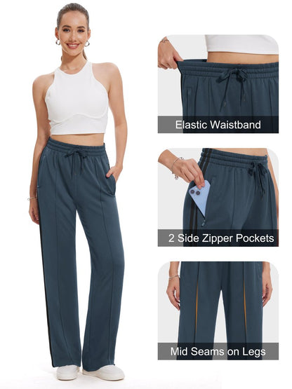Tapata Women's 32" Inseam Long Track Pants Loose Straight Leg Jogging Sweatpants Warm-Up Sports Athletic Running, Dark Grey, S