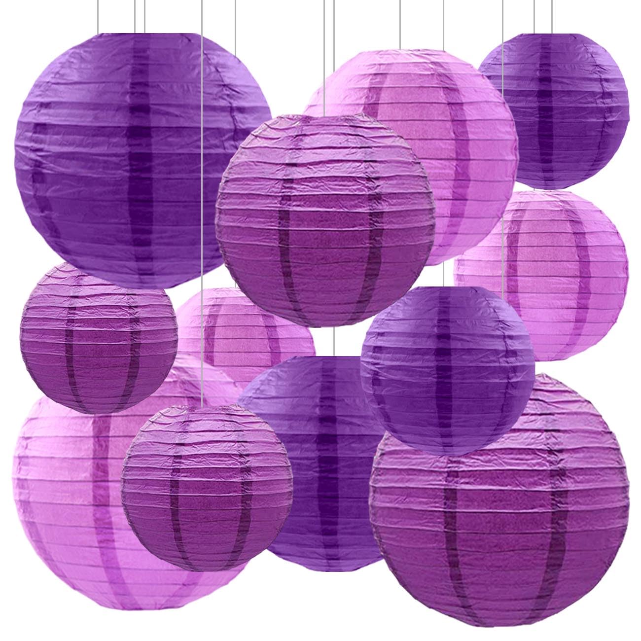 SIPRKAICT Purple Paper Lanterns Party Decorations,12pcs Hanging Paper Lantern for Engagement Bachelorette Wedding Baby Bridal Purple Birthday Decorations