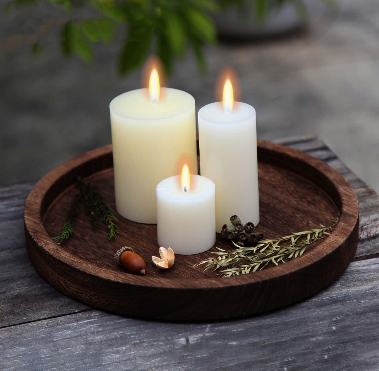 Hatway Wooden Decorative Tray Candle Holder Round Wood Tray Home Decor,Centerpieces Plates for Table centerpieces for CoffeeTable,Christmas Decor