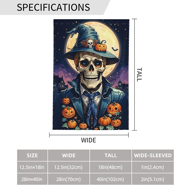 Halloween Skull Pumpkin Garden Flag for Fall Festival Porch Patio Farmhouse Outdoor Yard Decoration Vertical Double Sided Burlap 28 x 40 Inch