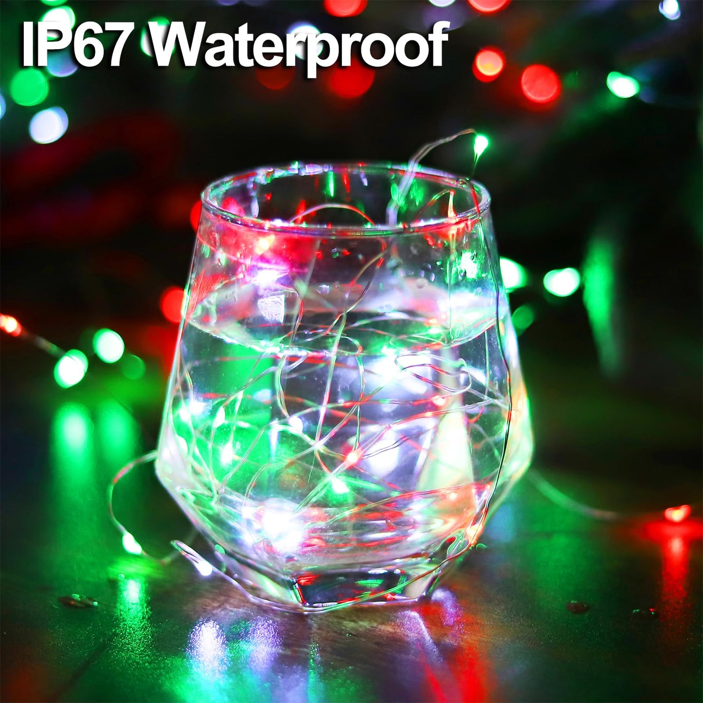 Solar Christmas Lights Outdoor Waterproof, Red White Green Fairy String Lights, IP67 2PACK Total 200LED 66FT with 8Modes, Outside Christmas Decorations Lights for Tree, Garden, Patio, Fence, Balcony