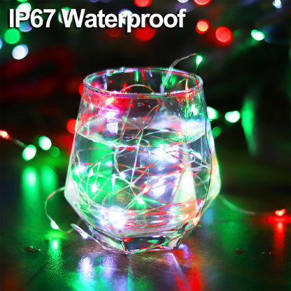 Solar Christmas Lights Outdoor Waterproof, Red White Green Fairy String Lights, IP67 2PACK Total 200LED 66FT with 8Modes, Outside Christmas Decorations Lights for Tree, Garden, Patio, Fence, Balcony