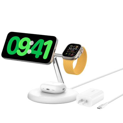 Belkin MagSafe-Compatible Charger, 3-in-1 Wireless Charging Station, Qi2-Certified 15W Wireless Charge for Apple iPhone 17 Series, Apple Watch, AirPods w/Non-Slip Base, 40W Included - Black