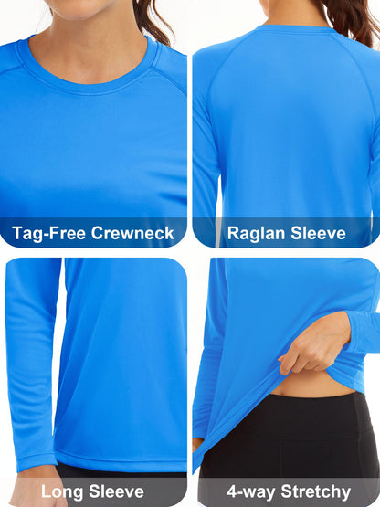 MAGCOMSEN Long Sleeve Shirts for Women Athletic Shirts Women T Shirts for Women Workout Shirts for Women Running Shirts Women Rashguard Shirts Azure