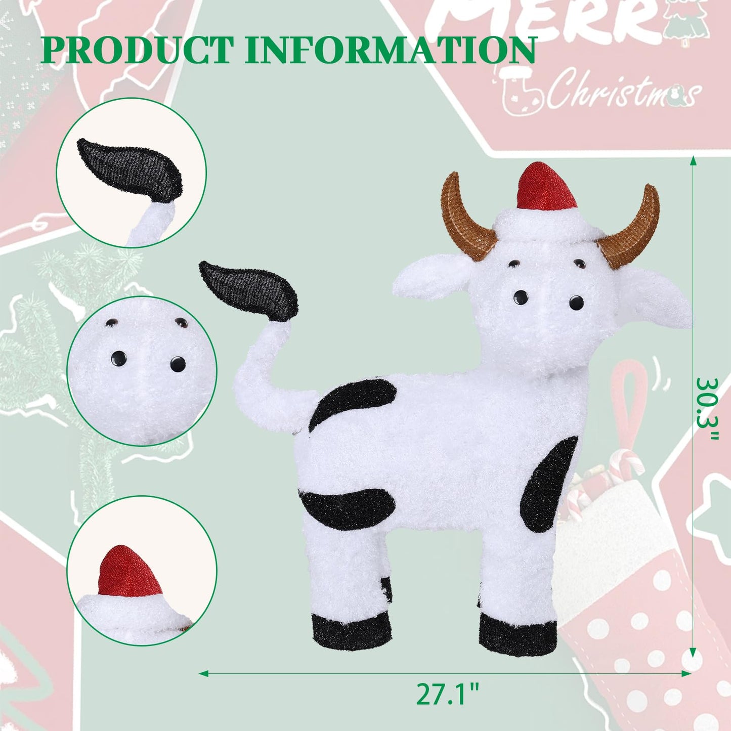 Light Up Cow Christmas Outdoor Decoration, Farm Animal 30.3” Christmas Highland Cow Light, Xmas Indoor/Outdoor Holiday Decor for Home, Yard, Garden, Lawn