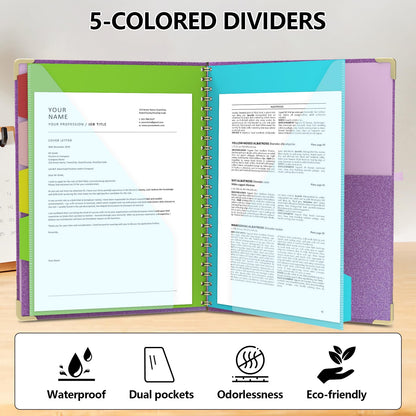 Clipboard Folio with Storage Clipboards Padfolio Notebook for Letter Size (11" x 8.5"), Clipboards with 10 Pockets and 5 Folders Nursing Teacher School Essentials (Purple)