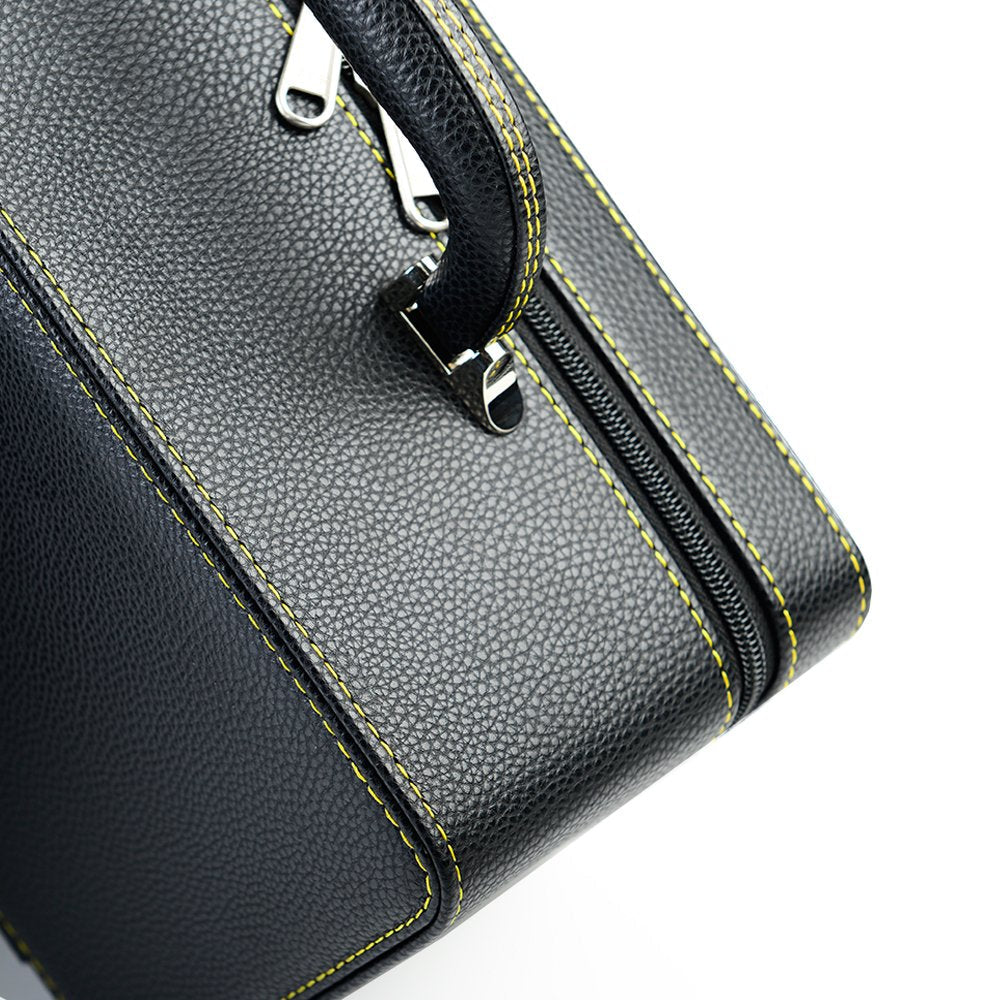 Oirlv Black Leather Jewelry Box Handmade Travel Jewelry Organizer Storage Case Holder For Girl Lady Earring,Ring,Necklace,Pendant,Watch,Bracelet.(3 layers)