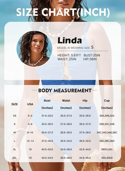 Herseas Women Metal U-Wired Bikini Set Spaghetti Straps Supportive Bathing Suit High Waisted 2 Piece Swimsuit Cutout Trendy Beach Essentials Outfits Swimwear Blue X-Small