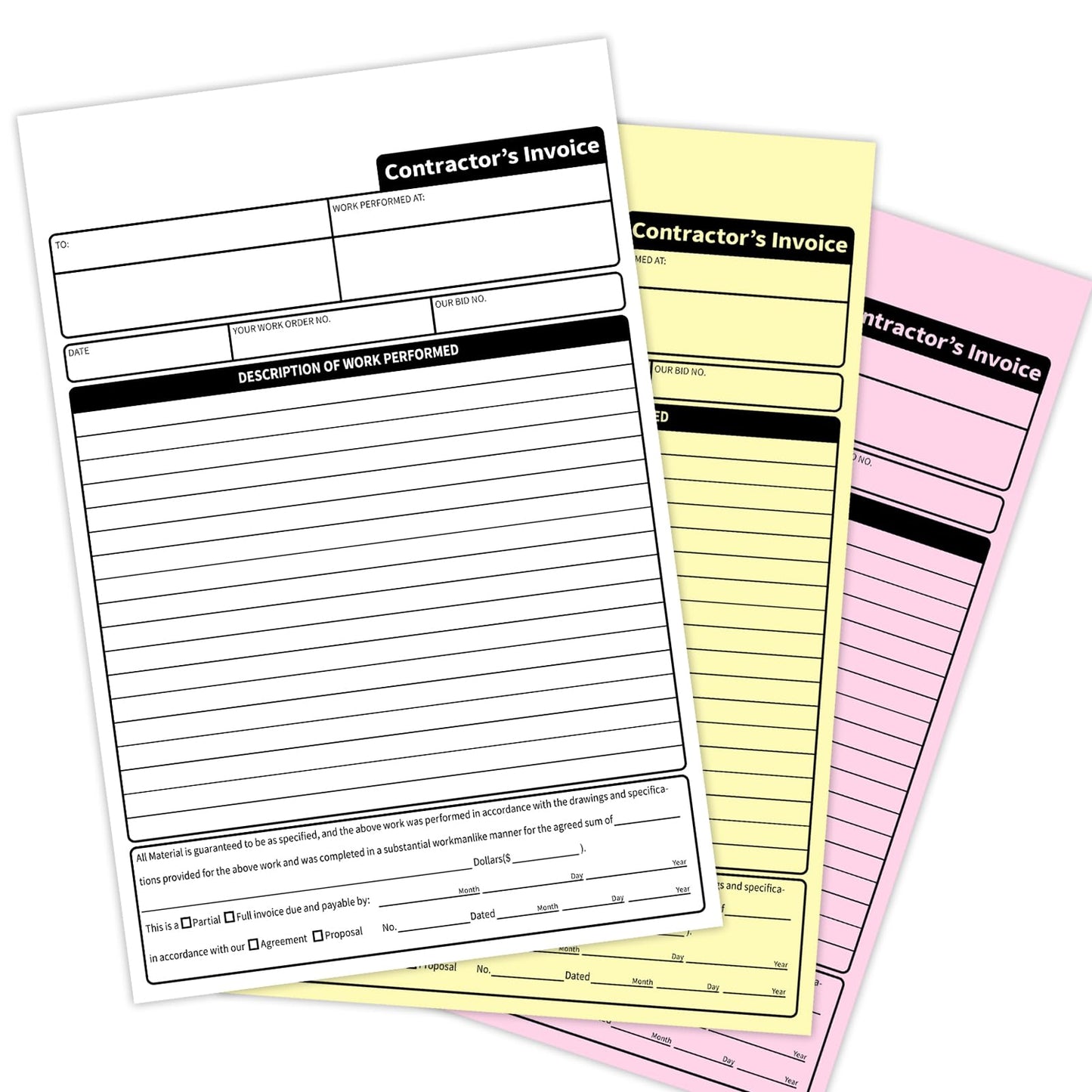 AMXZEA Contractor Invoice Books,3 Part Carbonless Contractor Estimate Book,Work Order Receipt Book with Carbon Copies,7.3 x 11 Inch (50 Sets)