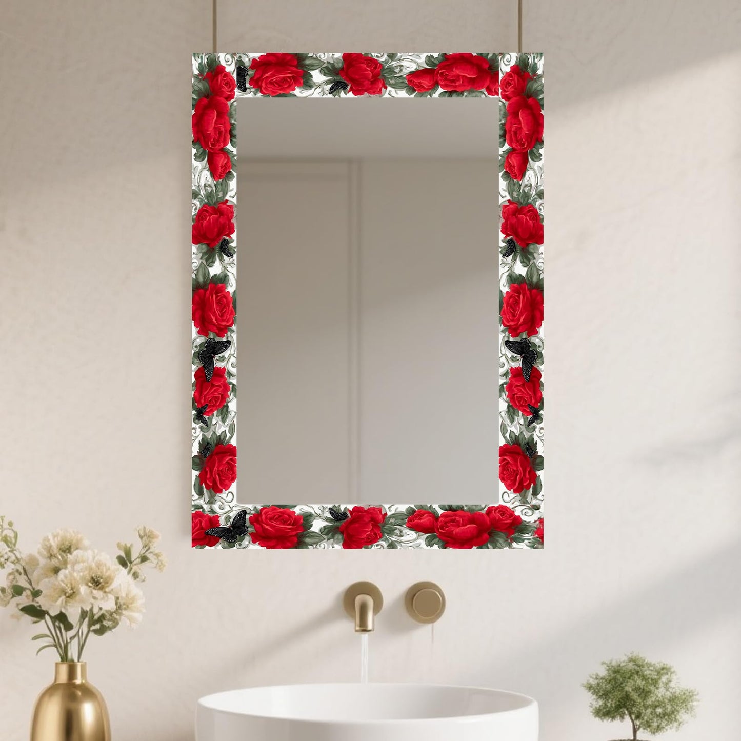 Nuxovilar Wallpaper Border Peel and Stick, Red Floral & Butterfly Pattern Self-Adhesive Wallpaper, PVC 3.94×16.4 Ft, Great for Bedroom, Living Room, Nature-Inspired Decor