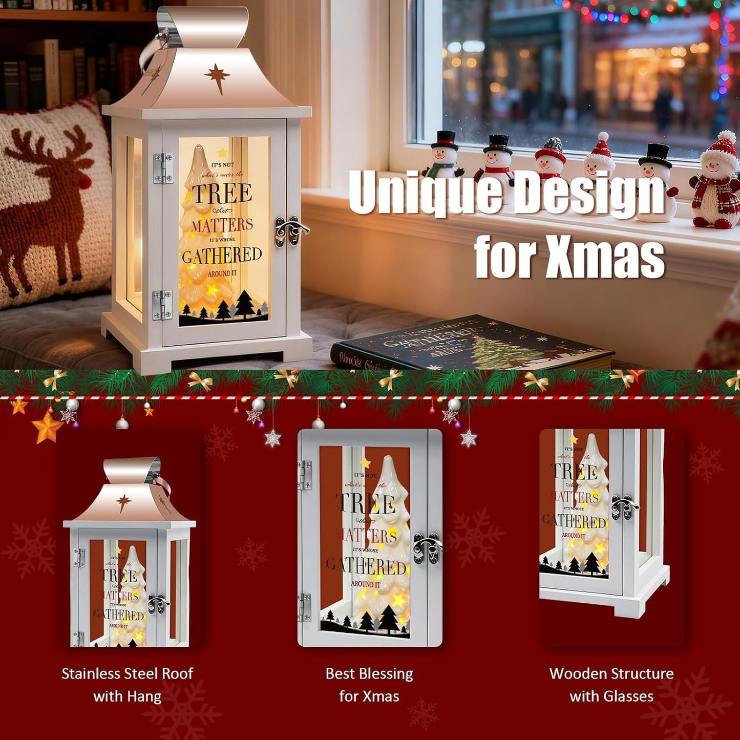 ResWRLD Ceramic Christmas Tree That Light up for Table Centerpieces, 15.1" Tall Lantern Indoor Party Decor, Hanging Candle Lantern for Home, Holidays Tabletop Décor Gift, Xmas Tree Figurine