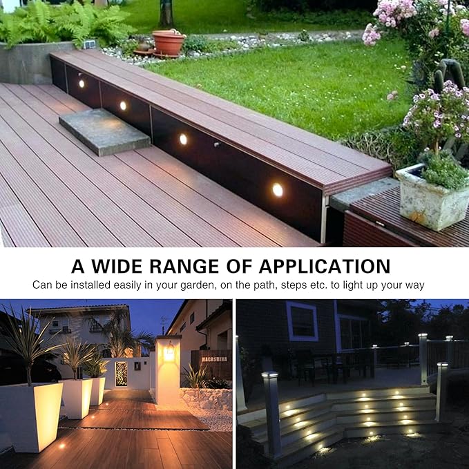 1 Pack Led Deck Lights Outdoor Waterproof Low Voltage Stainless Steel 1W Outdoor Yard Garden Decoration Lamps Landscape Pathway Patio Step Stairs LED In-ground Lights(Black Border,Warm White)