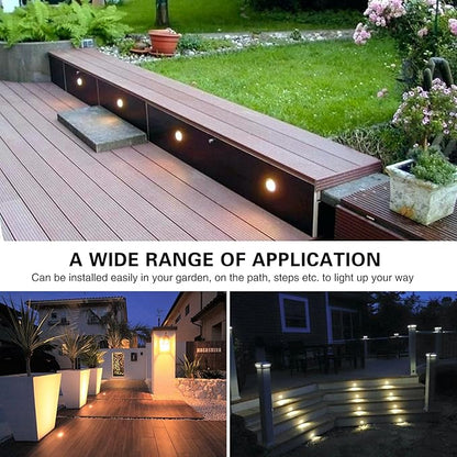 Led Deck Lights Outdoor Waterproof Low Voltage Stainless Steel 1W Outdoor Yard Garden Decoration Lamps Landscape Pathway Patio Step Stairs LED In-ground Lights Black Border(10pcs,Warm White)