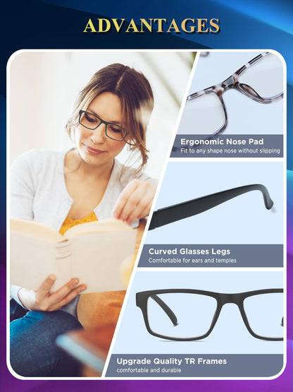 Kitchasy 2 Pack Reading Glasses, Unbreakable Blue Light Blocking Reading Glasses,Filter UV Ray/Glare Computer Readers, Stylish Lightweight Spring Hinges Eyeglasses for Women Men(2-pack Black,1.0)