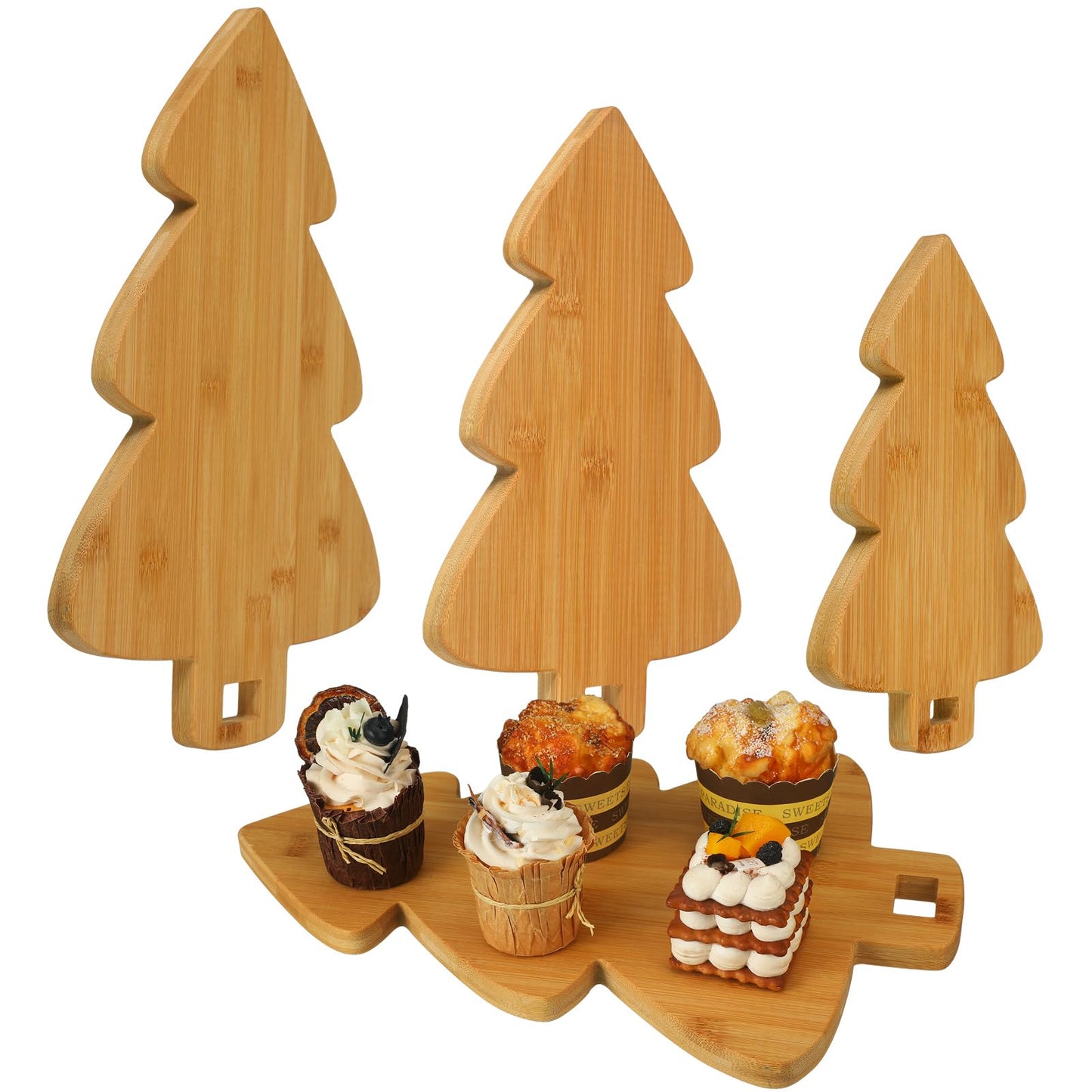 Sliner Set of 3 Christmas Tree Shaped Cutting Board Wood Serving Chopping Board Platter Wooden Butcher Block for Kitchen Decoration Cheese Vegetables Meat Fruit Salad Wine Holder Gift Home Wall Art