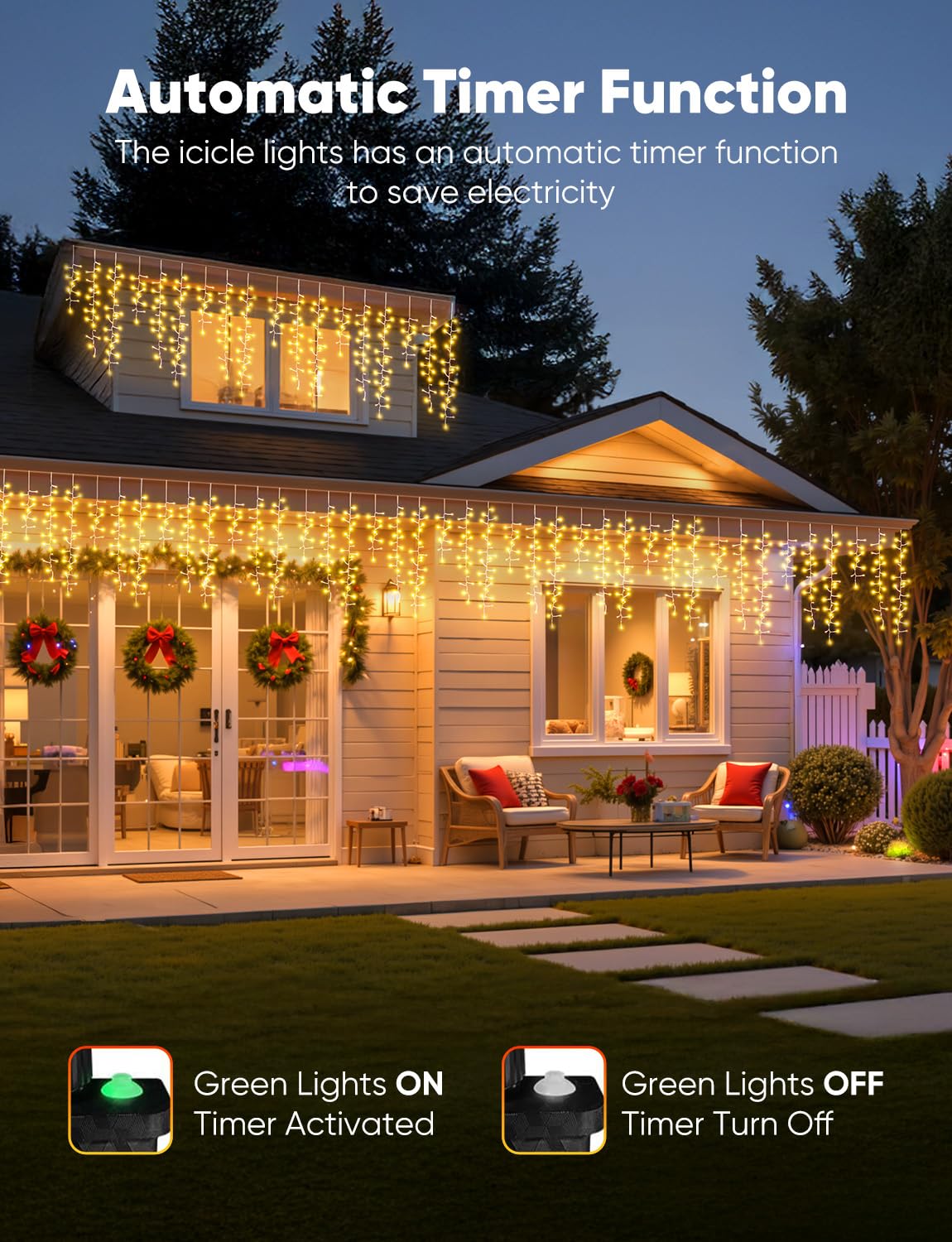 Brightown Icicle Christmas Lights Outdoor, 40FT 1200 LED Cluster Icicle Lights with 60 Drops,12 Mode, Connectable Firecracker Light with Timer, Waterproof Christmas Light Outdoor, Warm White