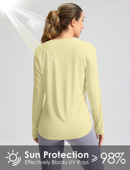 Women's Sun Shirts UPF 50+ Long Sleeve UV Protection Shirt Lightweight Quick Dry Workout Hiking Tops for Women(Light Yellow,XXXL)