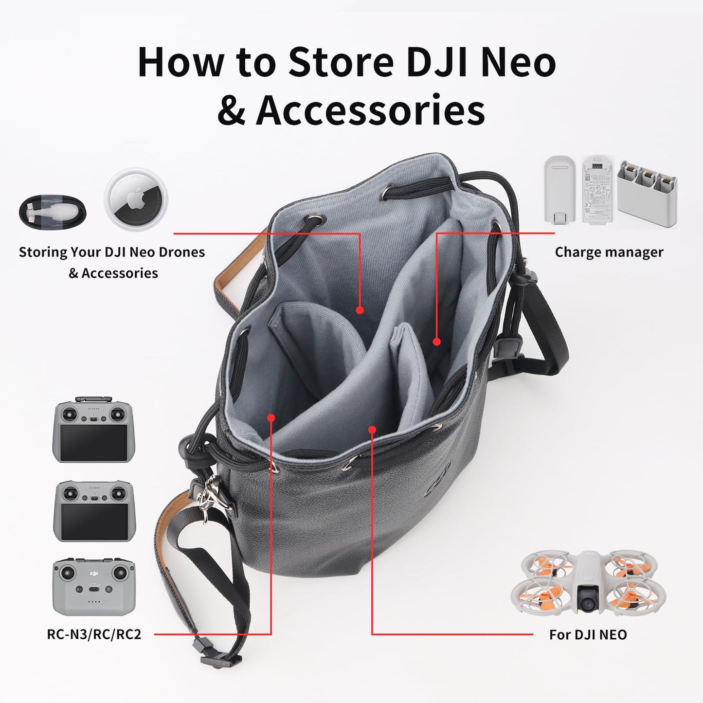 CQT Drawstring Osmo 360 Mini 3 4 Pro Bag, Drone PU Leather Crossbody shoulder Bag Pouch Handbag Waterproof Storage Bag for DJI Mavic MINI 4 3 PRO 2 SE 4K and NEO 2 Drone Accessories (Olive Green)