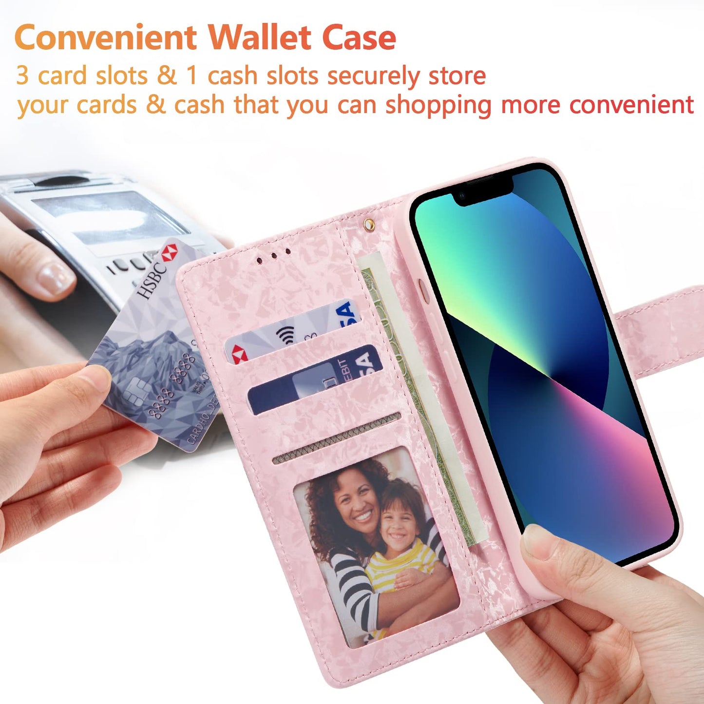UEEBAI Wallet Case for iPhone 15 Pro Max, PU Leather Phone Cover Kickstand RFID Blocking Flip Case Card Slots Wrist Strap Relief Engraved Pattern Magnetic Closure Flower Folio Wallet, Blue Butterfly
