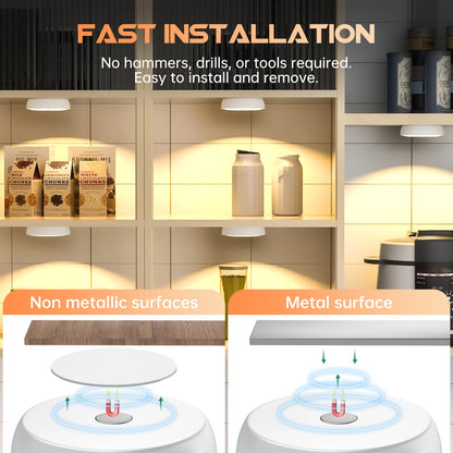 Warm Color LED Closet Lights Wireless Motion Sensor Step Light, USB Rechargeable Battery Operated Puck Lights with Remote, Dimmable Under Cabinet Counter Lighting for Wardrobe Kitchen (3 Pack)
