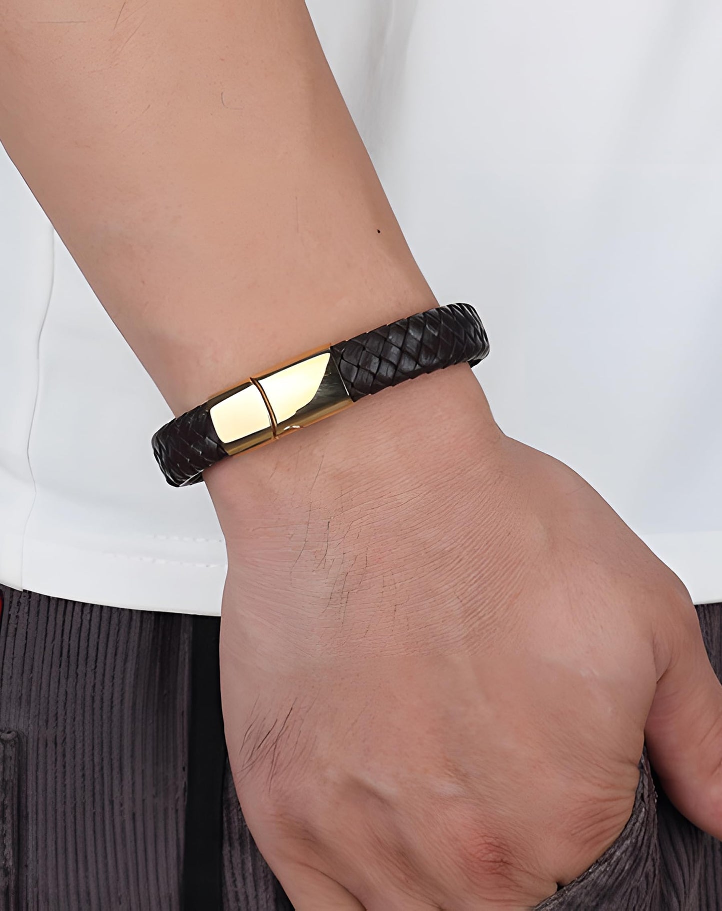 Deerllia Leather Bracelet for Men, Braided Cuff with Stainless Steel Clasp Stacked Multi Style Color Anniversary Father's Day Birthday Christmas Jewelry Gifts for Him, Silver Clasp Black Leather