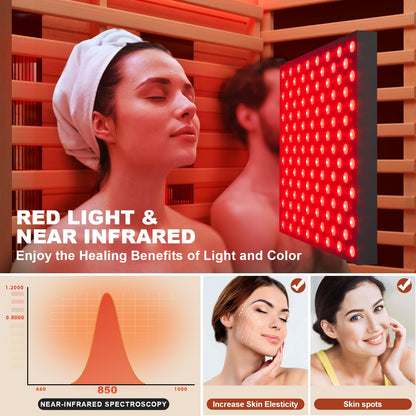 MEISSALIVVE Full Spectrum Sauna for Home, 2 Person Indoor Infrared SPA Room with 10 Minutes Warm-up Heat, Red Cedar Home Sauna Infrared Sauna with Bluetooth and Tempered Glass