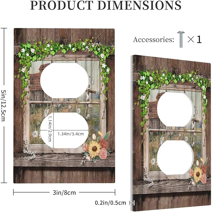 Farm Barn Farmhouse Rustic Country Flower 1 Gang Duplex Receptacle Switch Wall Plate Decorative Switchplate Outlet Covers Electrical Plug Cover Faceplate for Bathroom Home Decor