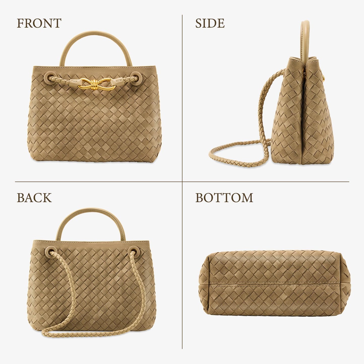 Suede Woven Tote Bag for Women Leather Shoulder Handbag Designer Top Handle Purses(Pine Tea Color)