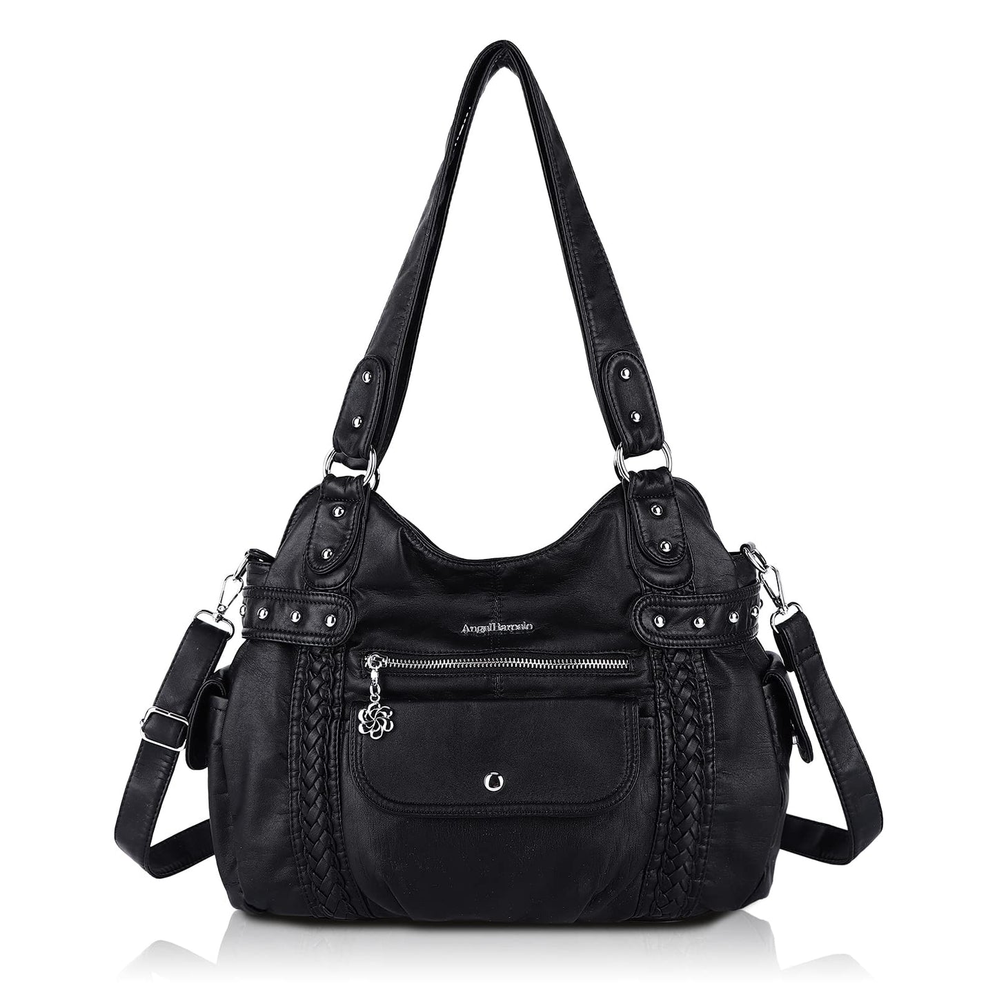 Angel Barcelo Large Purses for Women Soft PU Leather Hobo Bag for Women Shoulder Bag Black