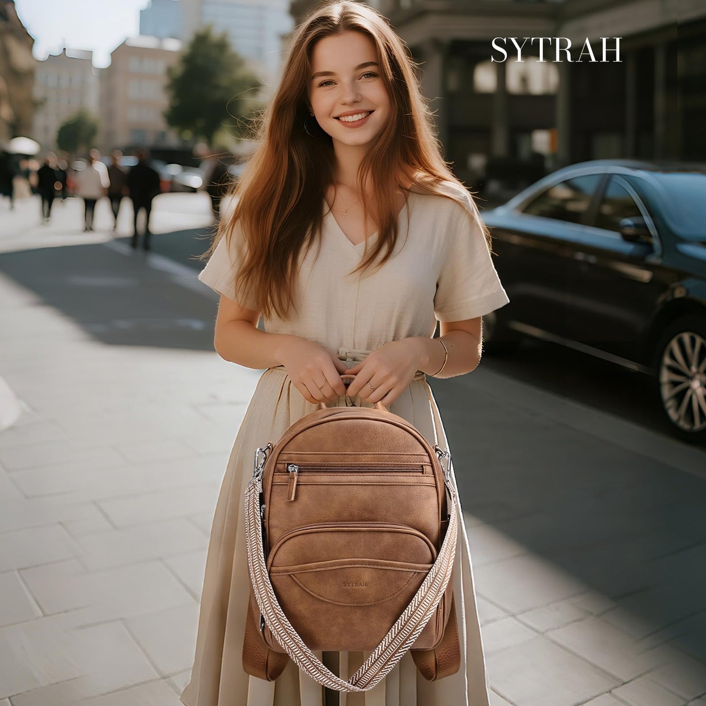 SYTRAH Small Backpack Purse for Women, Mini Backpack Vegan Leather with RFID Blocking & Tablet Pocket, Cute Shoulder Handbag for Travel, School & Work Brown