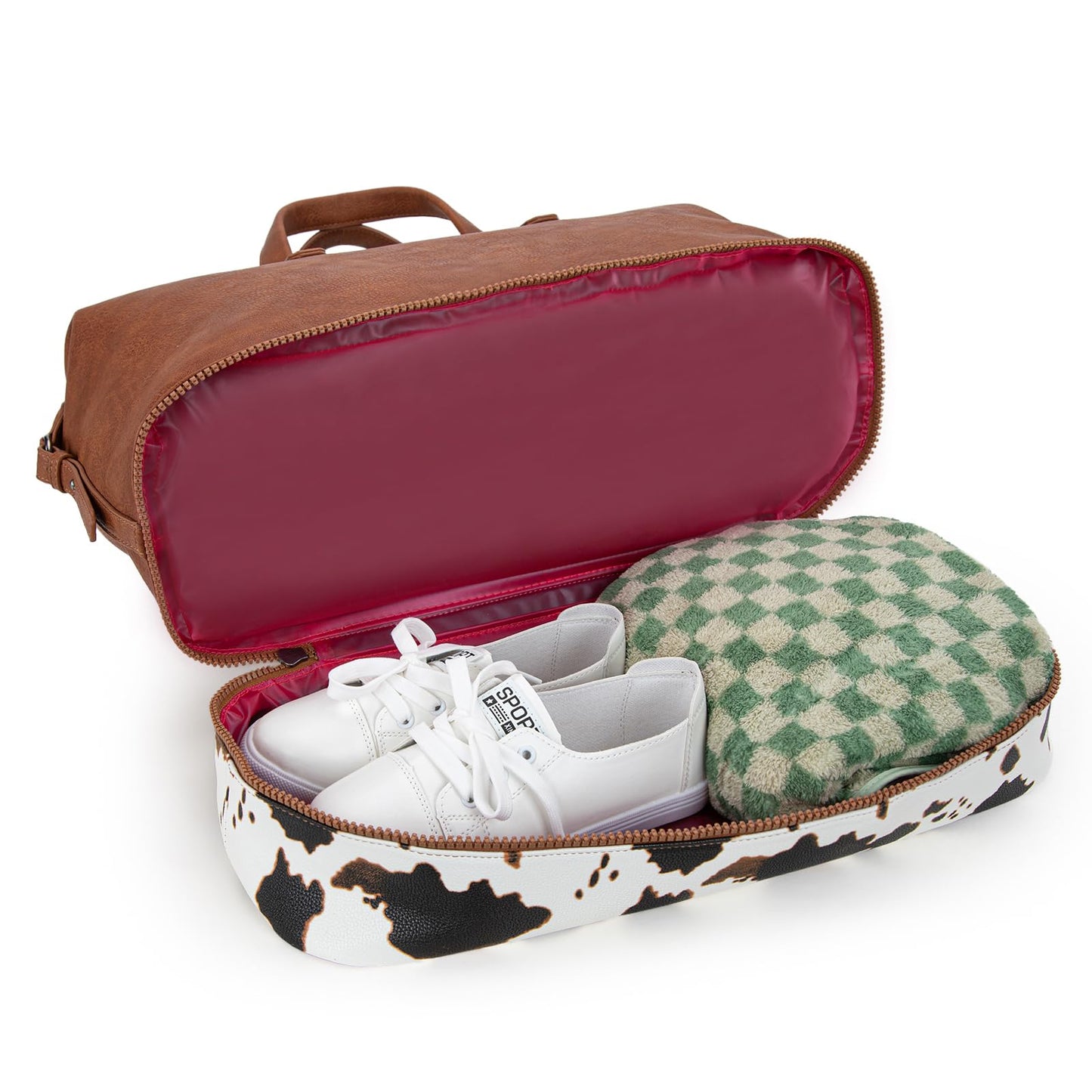 Wrangler Travel Duffel Bag Carry On Overnight Bag with Shoe Compartment Cow Print Weekender Bag for Women WG253-5110COW-BR