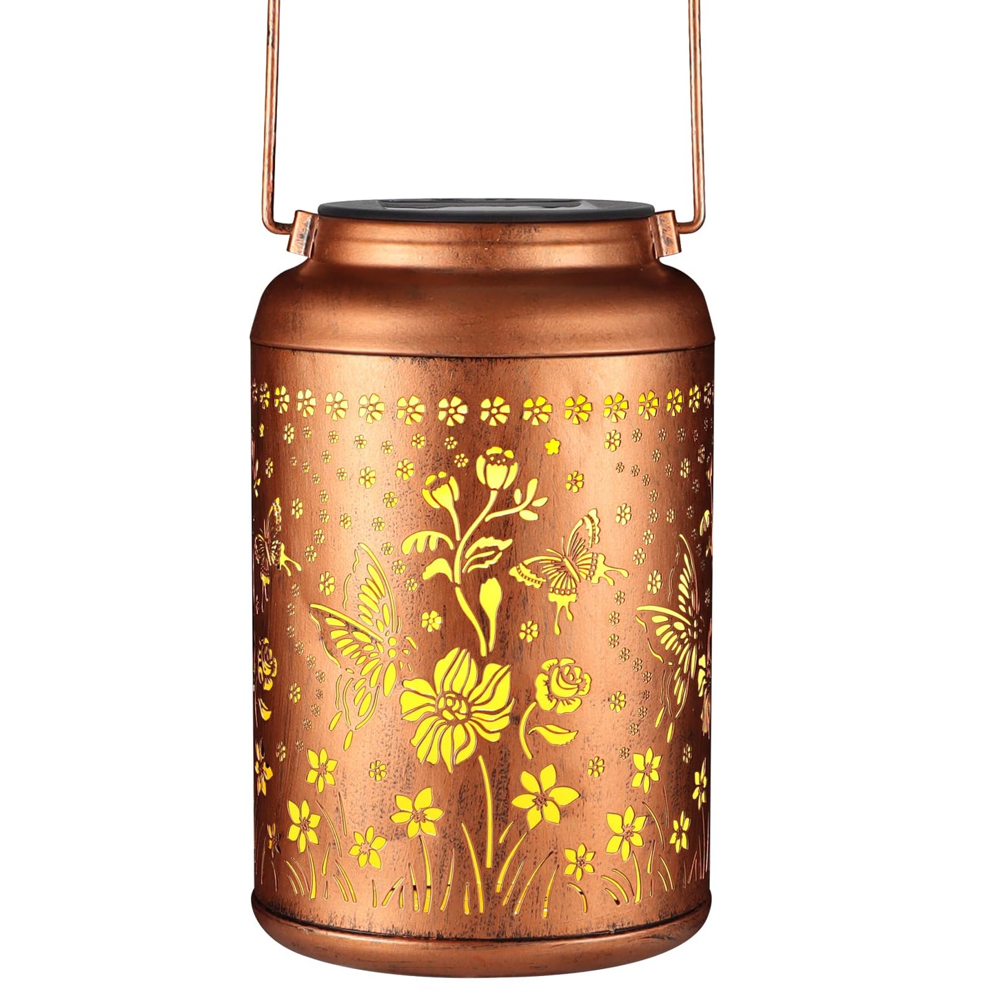 Solar Lantern Outdoor Hanging Lights Christmas Birthday Gifts for Women Mom and Grandma Butterfly Flower Metal Garden Decor Outside Waterproof LED Solar Lanterns for Patio, Yard, Pathway,