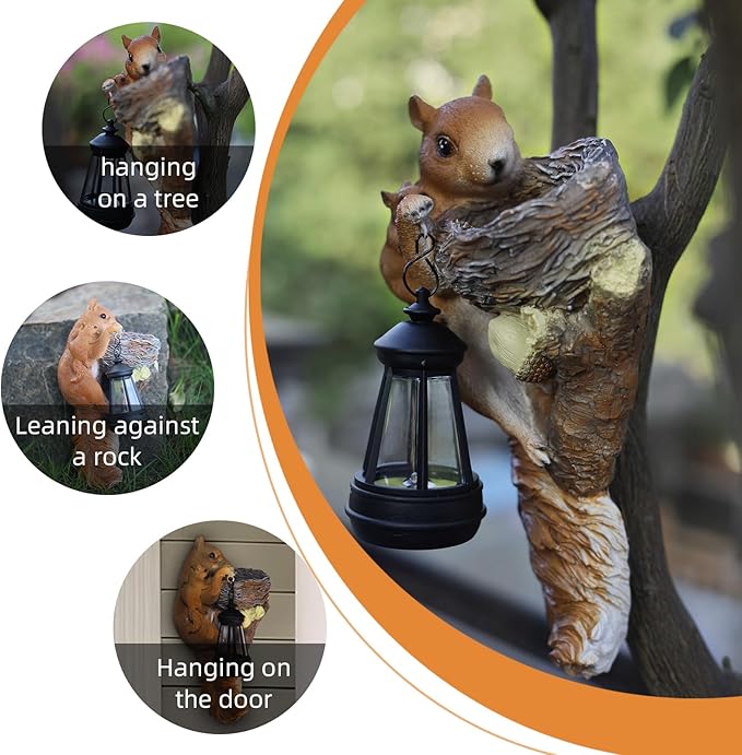 Solar Garden Decor: 11.8-Inch Squirrel Resin Statue Bird Feeder - Solar Statue, Lawn Ornament,Yard Decorations Outdoor, Garden Decor Unique Birthday Housewarming Gifts for Mom, Women,