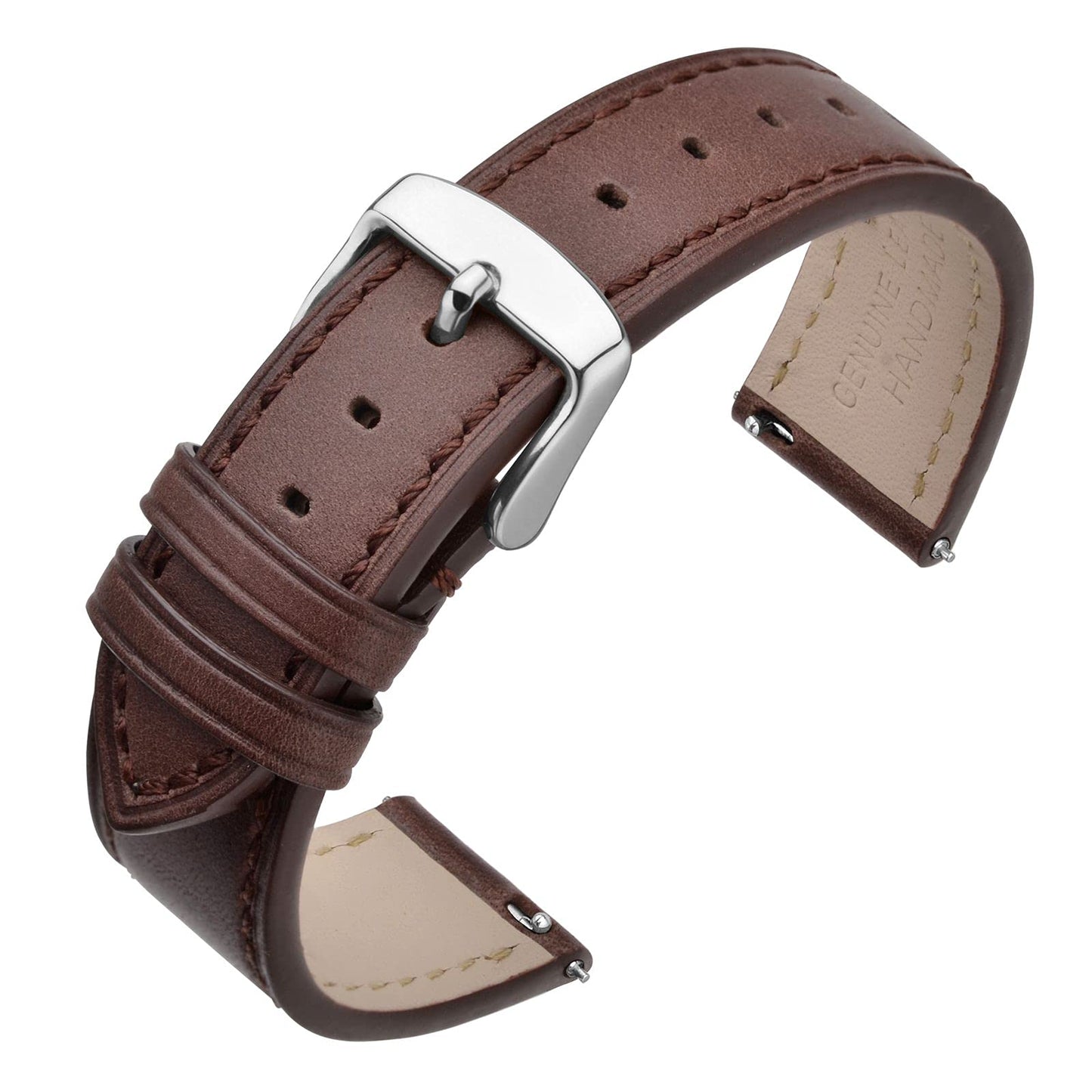 ANNEFIT Watch Band 18mm with Stainless Silver Buckle - Classic Oil Wax Leather Quick Release Watch Strap (Dark Brown)
