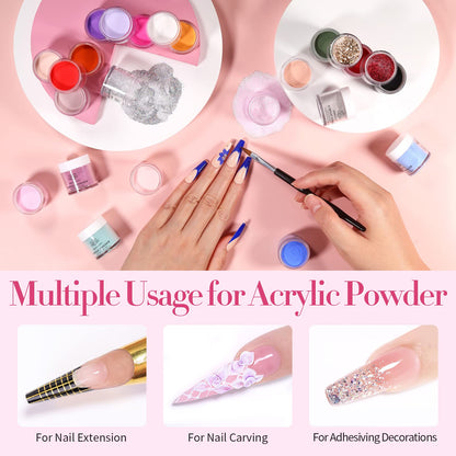BORN PRETTY Acrylic Nail Kit - Acrylic Powder (Clear, White, Pink) & Liquid Set with Nail Forms, Brush Pen, File & Glass Container - Beginner Friendly